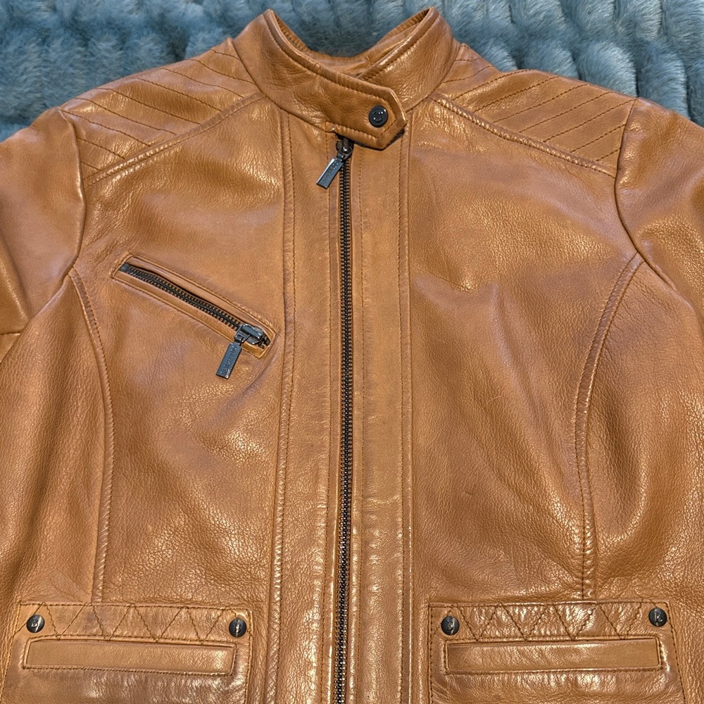 Bernardo Cognac Leather Moto Jacket - Picture 4 of 15